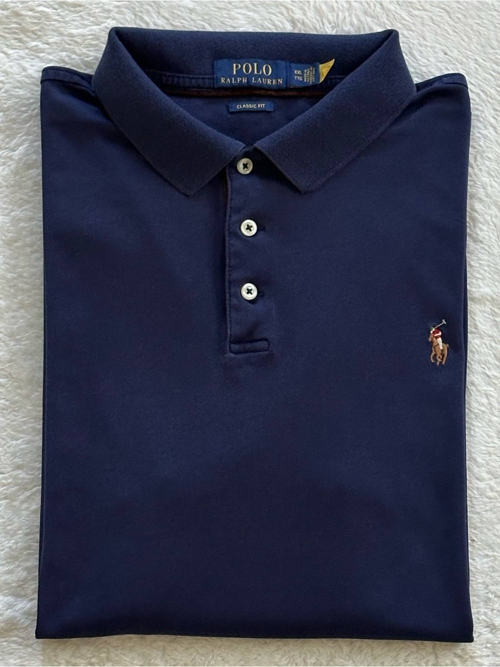 Polo Ralph Lauren Mens XXL Long Sleeve Polo Shirt Navy Blue Pima Soft Multi Pony